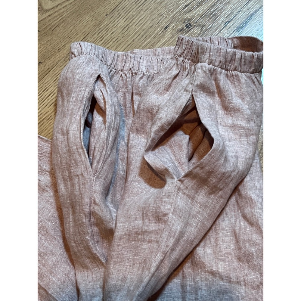FLAX Linen Pants Womens M Rose Pull On Elastic Pockets Hem Slit Straight Leg - Picture 3 of 12